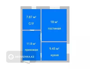 1-комнатная квартира, этаж 1 из 3, 47 м²