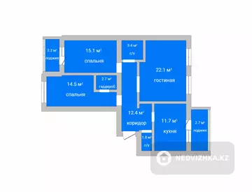 89.1 м², 3-комнатная квартира, этаж 7 из 9, 89 м², изображение - 0