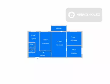 61.4 м², 4-комнатная квартира, этаж 3 из 5, 61 м², изображение - 0