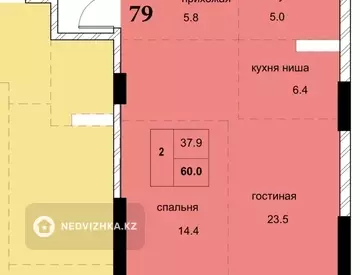 60 м², 2-комнатная квартира, этаж 4 из 10, 60 м², изображение - 3