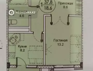 1-комнатная квартира, этаж 5 из 10, 39 м²