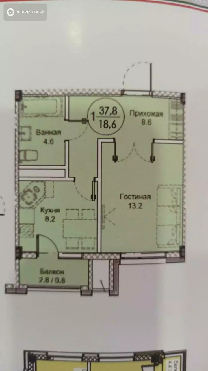 39 м², 1-комнатная квартира, этаж 5 из 10, 39 м², изображение - 1