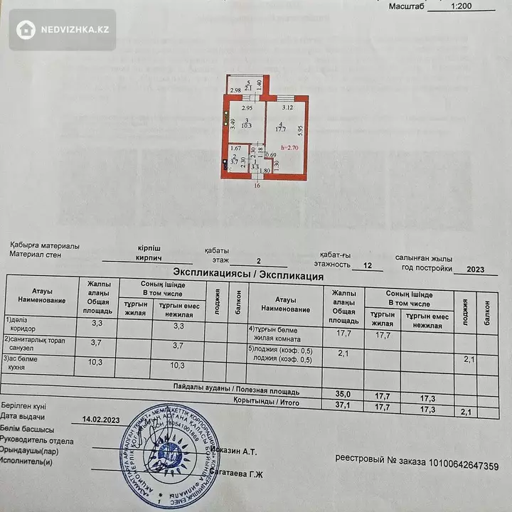 37.1 м², 2-комнатная квартира, этаж 2 из 12, 37 м², изображение - 1