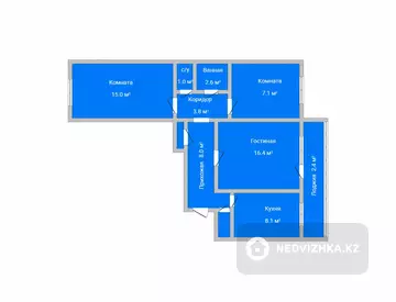 71.3 м², 3-комнатная квартира, этаж 3 из 9, 71 м², изображение - 0