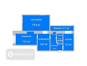 3-комнатная квартира, этаж 1 из 5, 64 м²