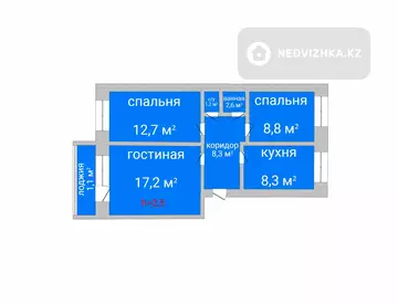 59.1 м², 3-комнатная квартира, этаж 4 из 6, 59 м², изображение - 0