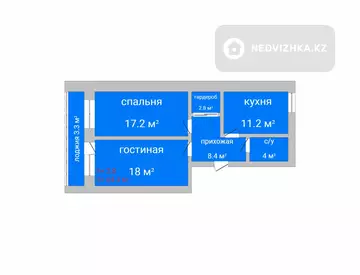 64.9 м², 2-комнатная квартира, этаж 3 из 4, 65 м², изображение - 0