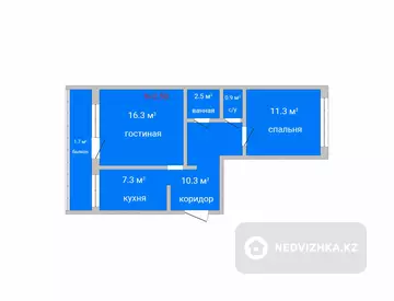 2-комнатная квартира, этаж 1 из 5, 51 м²