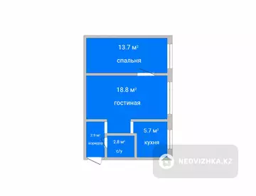 2-комнатная квартира, этаж 3 из 4, 45 м²