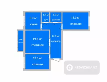 3-комнатная квартира, этаж 8 из 9, 80 м²