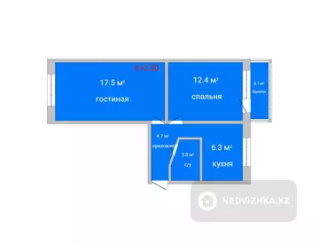 44.6 м², 2-комнатная квартира, этаж 5 из 5, 45 м², изображение - 0