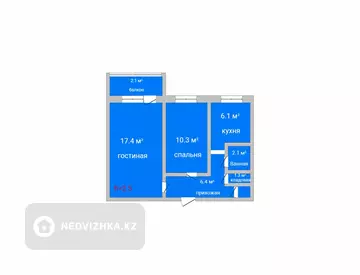 2-комнатная квартира, этаж 4 из 5, 44 м²