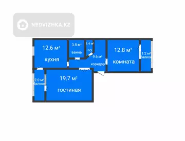 63.1 м², 2-комнатная квартира, этаж 4 из 5, 63 м², изображение - 0