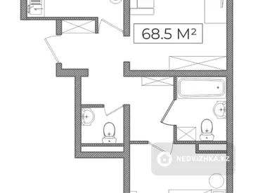 68.5 м², 2-комнатная квартира, этаж 4 из 9, 68 м², изображение - 2