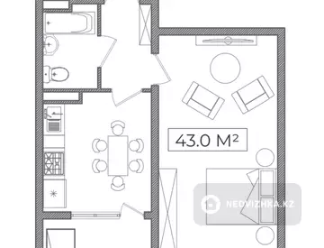 1-комнатная квартира, этаж 5 из 9, 43 м²