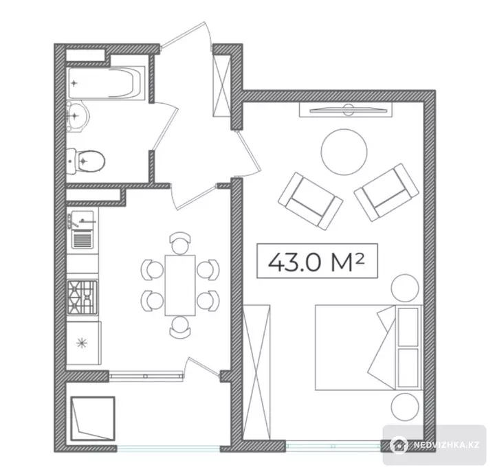 43 м², 1-комнатная квартира, этаж 5 из 9, 43 м², изображение - 1