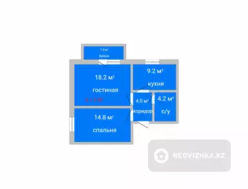 51.4 м², 2-комнатная квартира, этаж 5 из 9, 51 м², изображение - 0