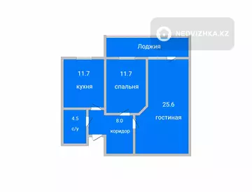 2-комнатная квартира, этаж 3 из 6, 64 м²