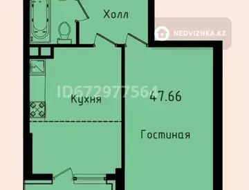 1-комнатная квартира, этаж 1 из 10, 47 м²