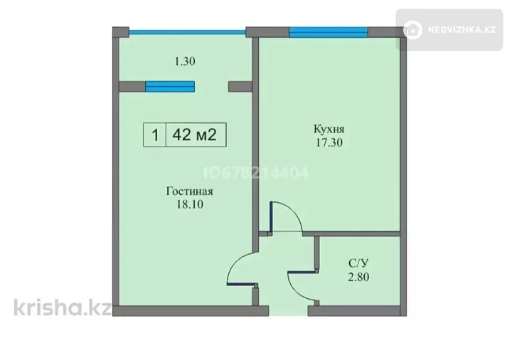 44 м², 1-комнатная квартира, этаж 3 из 8, 44 м², изображение - 1