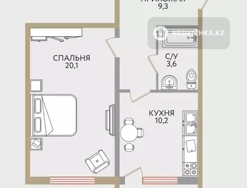 45.1 м², 1-комнатная квартира, этаж 1 из 6, 45 м², изображение - 2