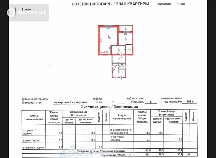 35.1 м², 1-комнатная квартира, этаж 1 из 5, 35 м², изображение - 1