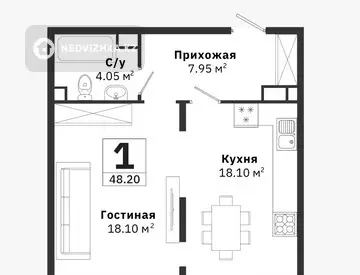 47 м², 1-комнатная квартира, этаж 11 из 13, 47 м², изображение - 1