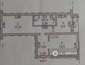 2-комнатная квартира, этаж 3 из 5, 50 м²