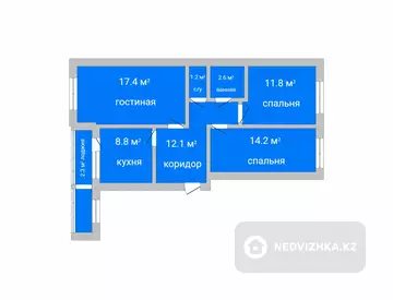 3-комнатная квартира, этаж 6 из 6, 70 м²