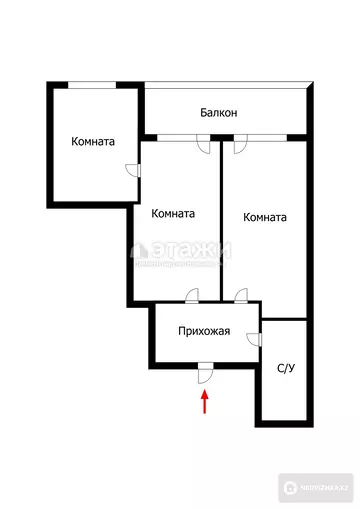 60 м², 2-комнатная квартира, этаж 1 из 6, 60 м², изображение - 4