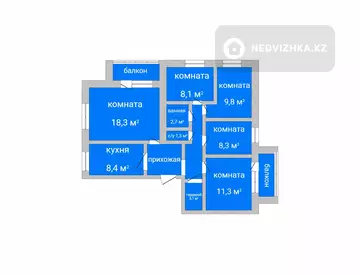 5-комнатная квартира, этаж 6 из 6, 85 м²