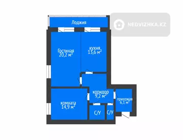 2-комнатная квартира, этаж 6 из 12, 74 м²