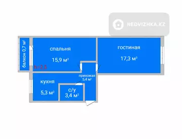 2-комнатная квартира, этаж 5 из 5, 48 м²