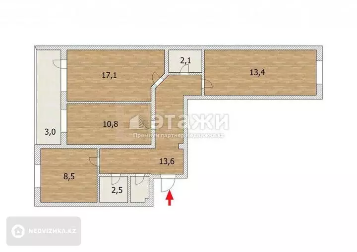 72 м², 3-комнатная квартира, этаж 2 из 9, 72 м², изображение - 1