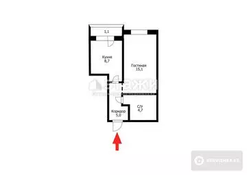 39 м², 1-комнатная квартира, этаж 8 из 12, 39 м², изображение - 5