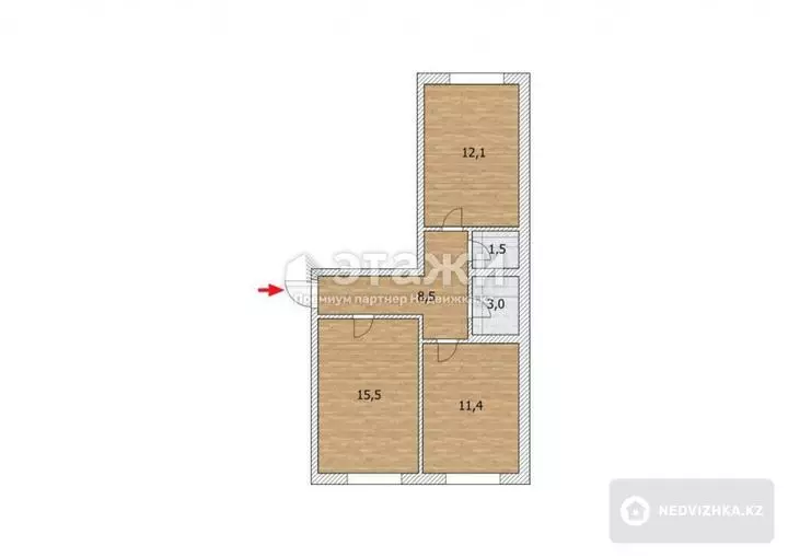 53.7 м², 2-комнатная квартира, этаж 5 из 6, 54 м², изображение - 1