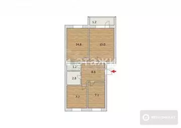 3-комнатная квартира, этаж 5 из 6, 60 м²