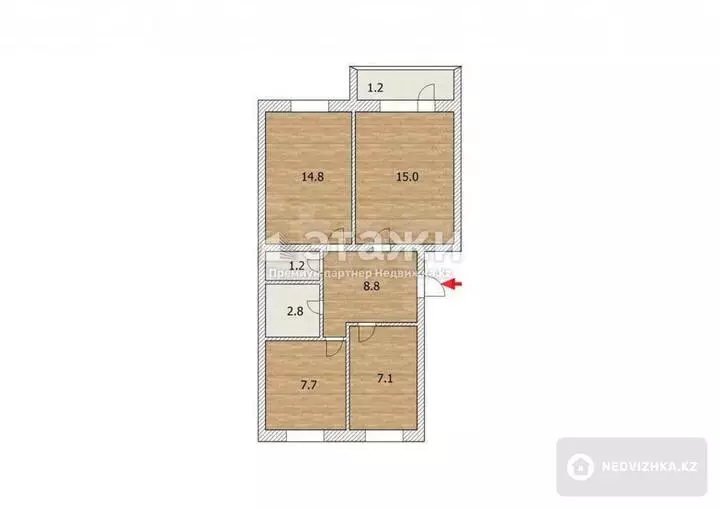 60 м², 3-комнатная квартира, этаж 5 из 6, 60 м², изображение - 1