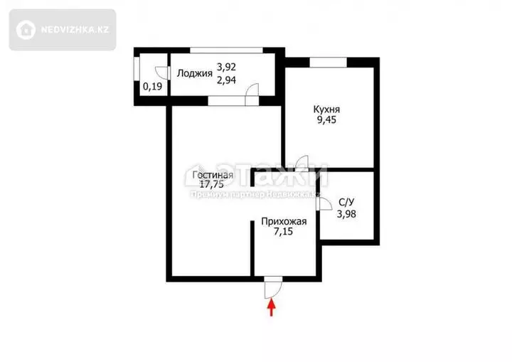 45.2 м², 1-комнатная квартира, этаж 6 из 6, 45 м², изображение - 1