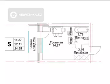 1-комнатная квартира, этаж 4 из 5, 38 м²