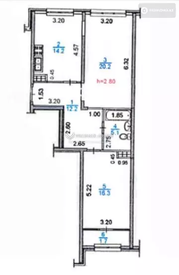 2-комнатная квартира, этаж 6 из 7, 70 м²