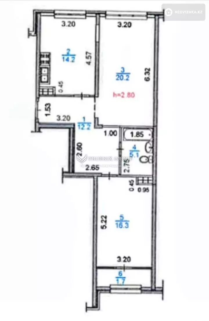 69.7 м², 2-комнатная квартира, этаж 6 из 7, 70 м², изображение - 1