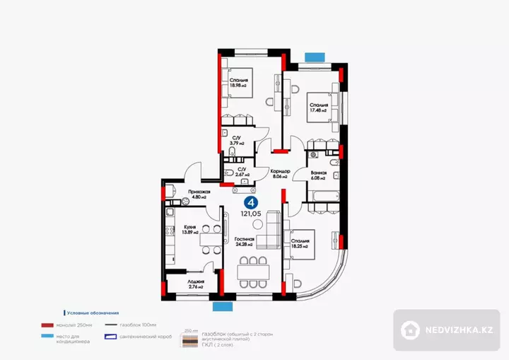 121.05 м², 4-комнатная квартира, этаж 6 из 9, 121 м², изображение - 1