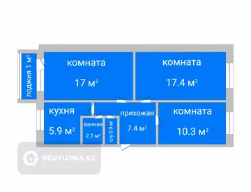 3-комнатная квартира, этаж 4 из 5, 62 м²