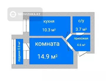 1-комнатная квартира, этаж 4 из 6, 34 м²