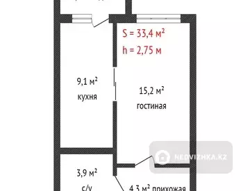 34 м², 1-комнатная квартира, этаж 2 из 6, 34 м², изображение - 15