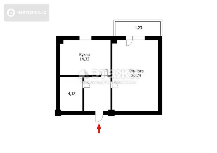 61.87 м², 2-комнатная квартира, этаж 13 из 13, 62 м², изображение - 1