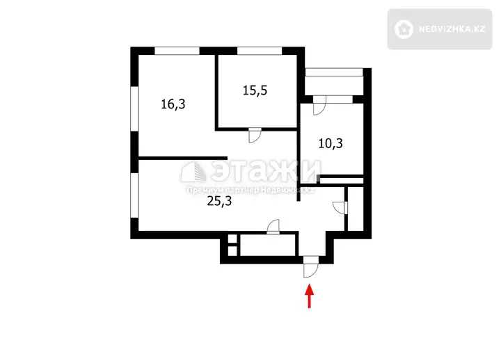 72.5 м², 3-комнатная квартира, этаж 11 из 12, 72 м², изображение - 1