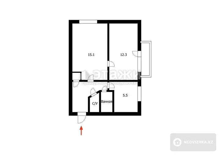 41.6 м², 2-комнатная квартира, этаж 4 из 5, 42 м², изображение - 1