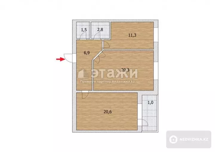 70 м², 2-комнатная квартира, этаж 6 из 6, 70 м², изображение - 1